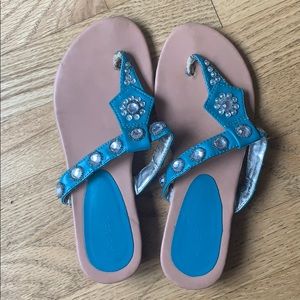 Blue Rhinestone Wedge Sandals